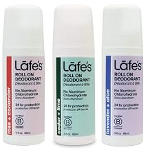 Lafes Natural Deodorant | 3oz Roll-On Aluminum Free Natural Deodorant Variety | Cedar & Lime - Lavender & Aloe - Rose & Coriander | 3 Pack
