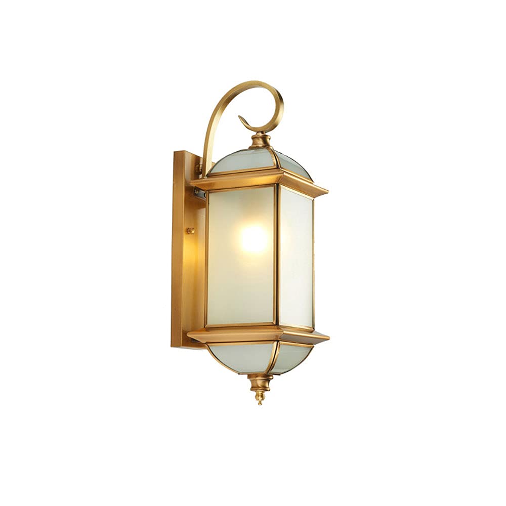 SMCCYYSD Wall Lamp, Golden Copper European Style Outdoor Lantern High Light Transmission Glass Lampshade Sconce Waterproof and Rustproof Fixtures Wall-M,A