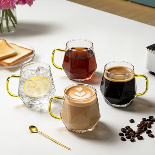 ANZHAN Kaffeegläser 300ml 2er Set aus Borosilikatglas-Hitzebeständig mit Henkel Diamant-Design, ideal für Latte Macchiato, Espresso… – Ansicht 3