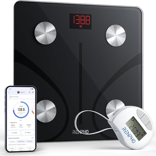 RENPHO Smart Scale and Tape Measure, Digital Bluetooth Scale with Tape Measure for Body Measuring, Weight Loss, Muscle Gain, Gift, 400lbs, Inches/cm S