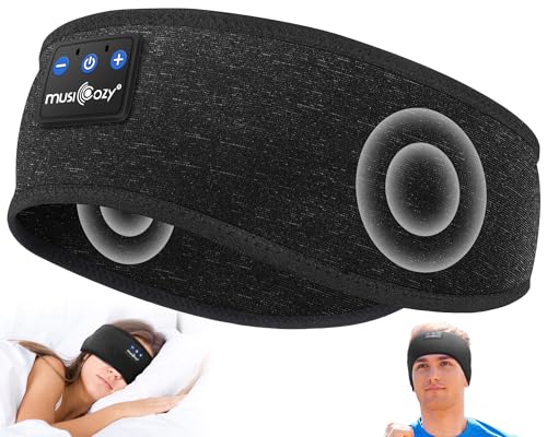 Image of MUSICOZY Sleep Headphones Bluetooth 5.4 Headband, Wireless Earphones Music Sleep Earbuds Sleeping Eye Mask with HD Stereo Speakers for Workout Running Travel Yoga, Ideal Gifts (Double-Sided Black)
