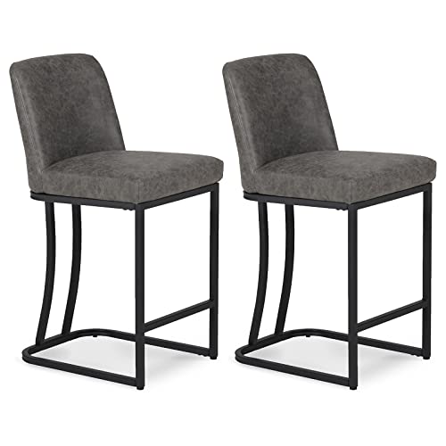 Erste!Bravo Grey Counter Height Bar Stools With Back Set Of 2 For Kitchen Counter 24 Inch Faux Leather Upholstered Barstools Modern Farmhouse Bar Chairs Island Stools Support 330Lbs, Grey+Black #TOP3