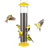 Kingsyard Metal Finch Feeder for Thistle/Nyjer Seed, Tube Bird Feeders for Outdoors Hanging, 2 lbs Large Capacity, Easy to Refill & Clean, Yellow
