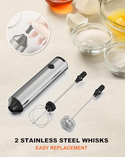 Image of 3-Speed Rechargeable Milk Frother Handheld with Stand, Dual Coil Whisk Coffee Frother Handheld - Electric Frother Wand for Coffee Matcha Cappuccino, Kitchen Gift Set, Silver