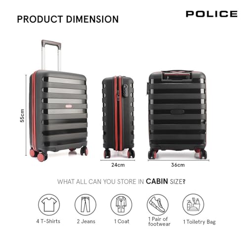 Image of Police Primex Bi-Color 20InchTrolley Bag | Hard PP Check-in Suitcase with TSA Lock & 8 Spinner Wheels | Lightweight Travel Luggage for Men & Women | Black /Red (Small)