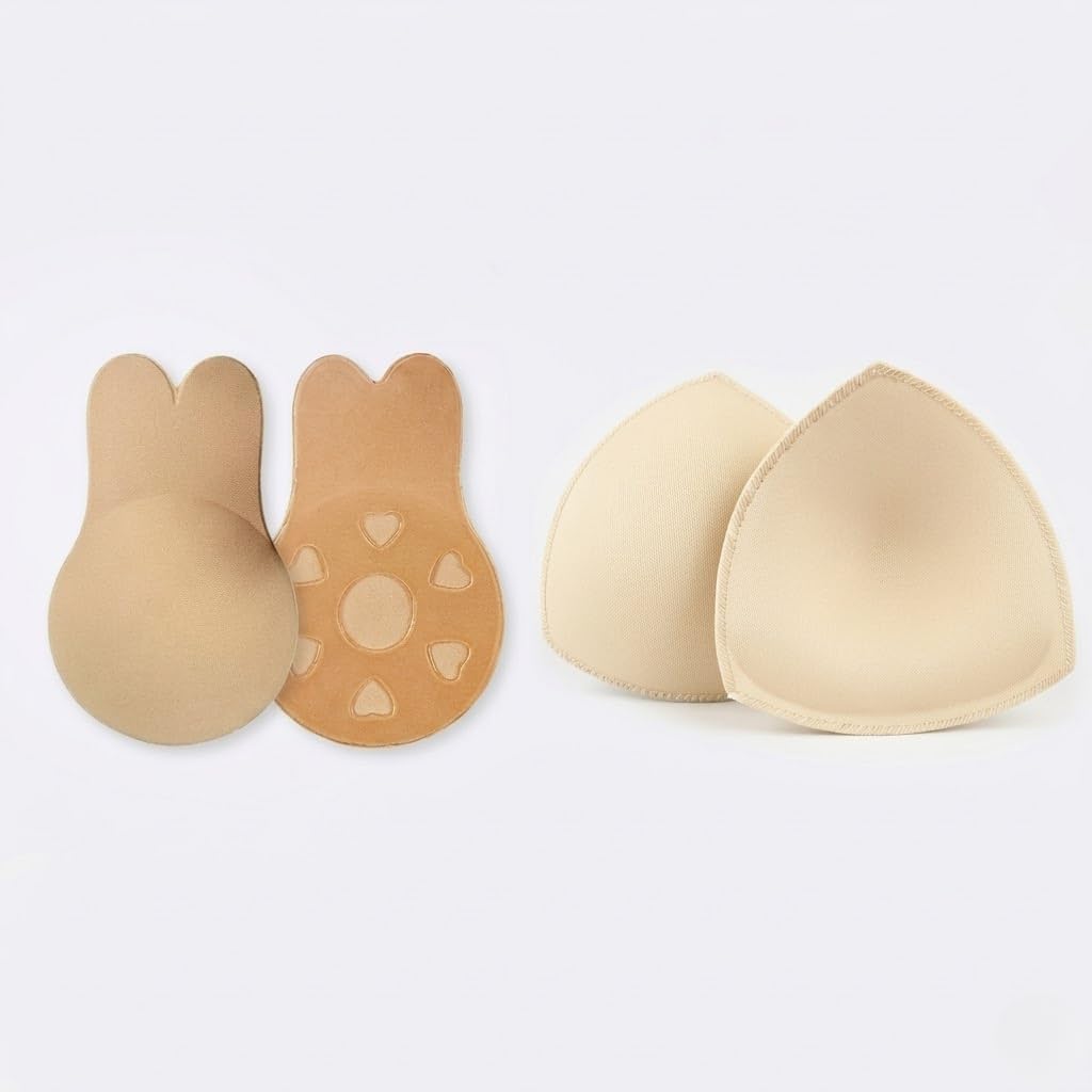 Reusable Adhesive Breast Lift Nipple Covers (1 Pair) with Triangular Push-Up Bra Pads (1 Pair)-image-8