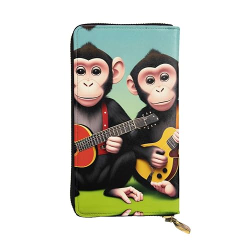 Monkey Music Picture Leather Long Clutch Wallet for Fashionable Girls and Women - Durable, Stylish, and Functional, Black, One Size