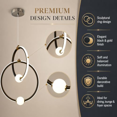 Image of Smartway Addison 65W LED Hanging Pendant Light for Living Room, Dining Table, Bedroom & Office | Modern Intersecting Ring Design | 3 Color Modes | Premium Hanging Lamp