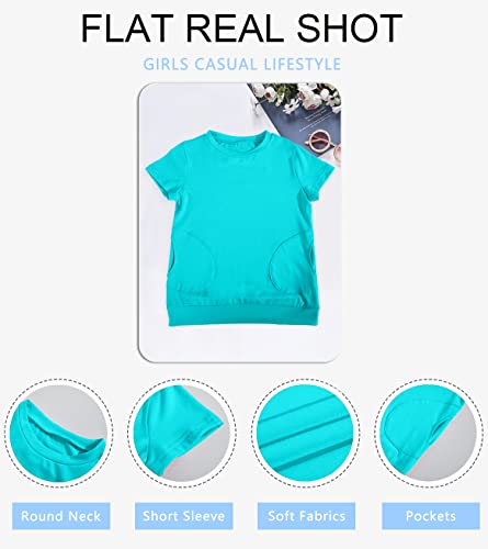 Haloumoning Girls Casual Short Sleeve T Shirts Color Block Tee Blouse Kids Loose Tunic Tops With Pockets Size 4-15 #TOP4