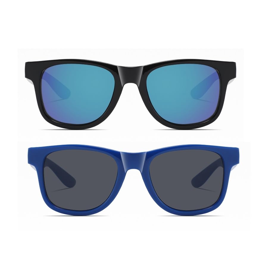 Colorful Kids Sunglasses UV400 Protective, Lightweight & Durable For Boys & Girls Ages 5-12 (2 Pcs)