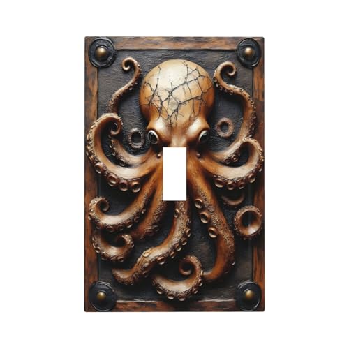 Decorative Light Switch Cover Plate Vintage Octopus 1 Gang Wall Plate Oversized Single Toggle Wall Cover Plate Jumbo Electrical Switchplate Faceplate