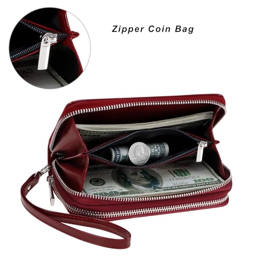 Image of Cellphone Wallet for Women Dual Zipper Long Purse with Removable Wristlet