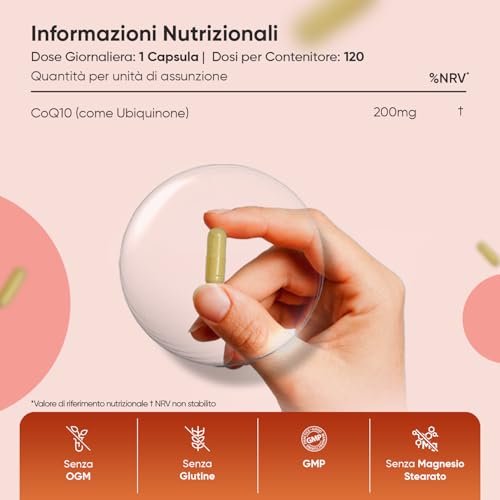Coenzima Q10 200mg, Ubiquinone Puro 100%, 120 Capsule Vegane (4 mesi), Alto Dosaggio,1 Capsula al Giorno, Coq10 200mg Fermentato Naturalmente, Coq10 ad Alta Biodisponibilità senza OGM, Q10 Coenzima - 5