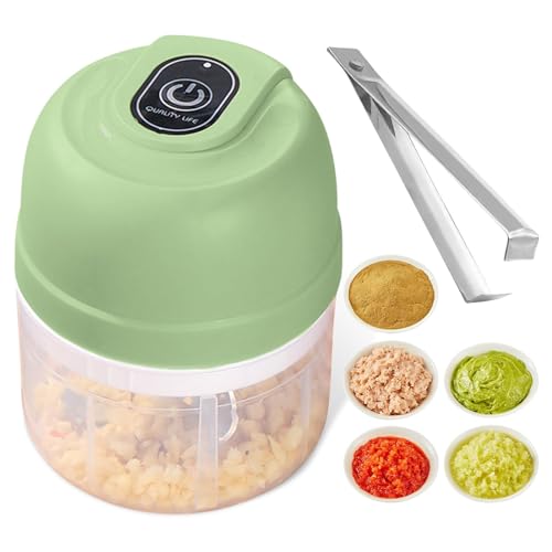 Elektrisch Knoblauchhacker,250 ML Zwiebelschneider Zwiebelhacker Mini Chopper Multizerkleinerer Knoblauchpresse mit 3 Scharfen Klingen für Fleisch,Zwiebeln,Knoblauch,Obst,USB Wiederaufladbare