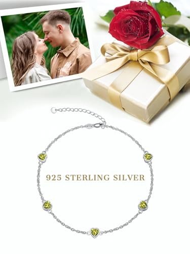 Image of Dorunmo Heart Birthstone Bracelets 925 Sterling Silver Round Birthstone Anklet for Women Birthday Jewelry Gifts for Girlfriend Wife Mother Her