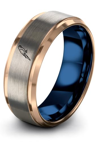 Zealot Jewelry Parrot Ring Gift for Bird Fan Silver Blue Rose Gold Tungsten Brushed Women's Tungsten Promise Band Lawyer Birthday Men Luxury Birthday Minimalist Fathers Day Promise Men Size 9