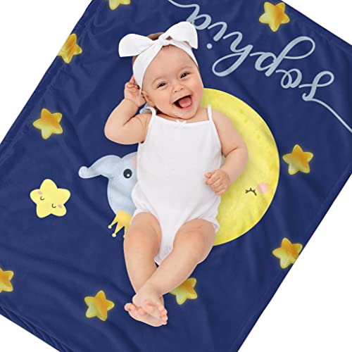 Image of Custom Baby Blanket with Name, Personalized Elephant Swaddle Blanket for Girl, Customized Shower Gifts for Baby Girls, Christmas Easter Birthday Newborn Gifts for Kids Girls