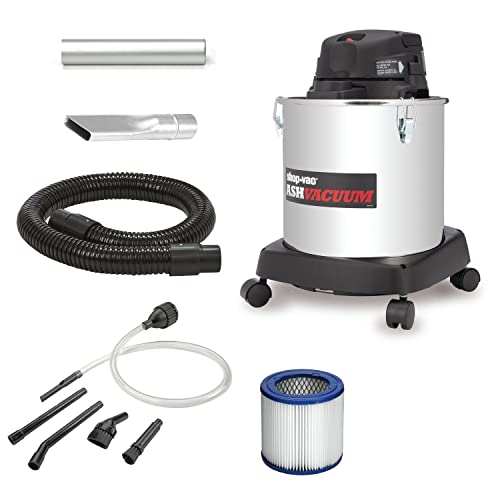 ShopVac 4041400 Ash Dry Vac with Dolly, Stainless Steel Tank, 5 gal, Long Hose, 6.3 Amps, (1 Pack)