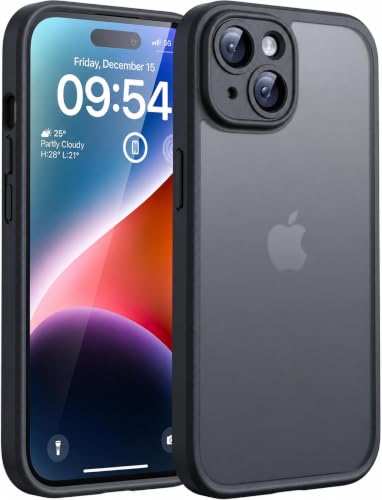 Image of Frosty Case for Apple iPhone 15 | Shockproof Armor, Anti-Scratch Hard PC Back, Soft TPU Bumper, Camera Lens Protection, Wireless Charging Compatible | Translucent Matte Back Black