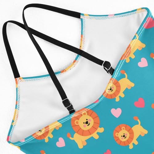 senya Girls Swimsuits One-Piece Swimwear Tie Bathing Suit Beach Summer Round Neck 9-10T Lion Heart Pattern4