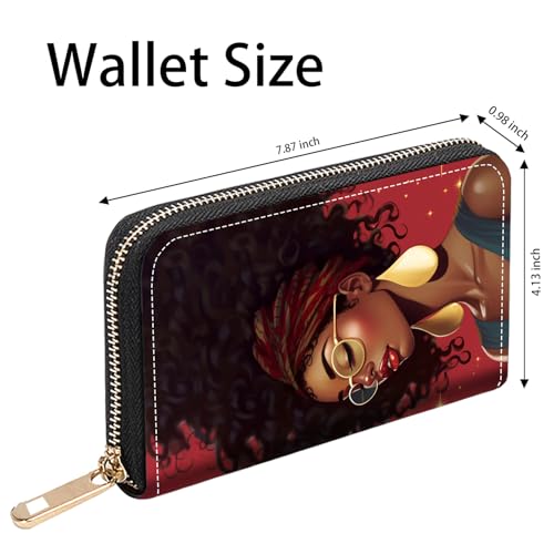 African American Women Print Women Large Capacity PU Leather Zip Around Wallet, Multifunctional Clutch Purse for Cash/Card/Coin/Smart Phone2