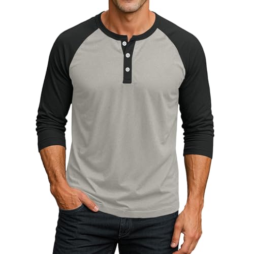 Henley Shirts for Men Raglan 3/4 Sleeve Jersey Baseball T-Shirts Button Down V Neck Shirt Contrast Color Tee Tops2