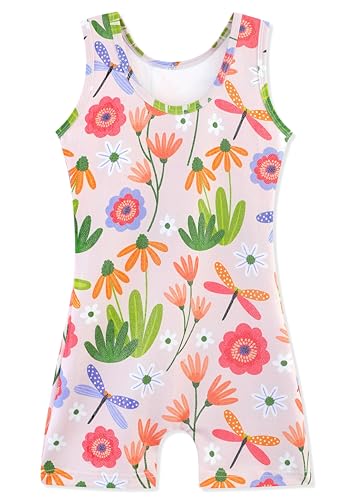 Image of HOZIY Gymnastics Leotards for Girls with Shorts Toddlers Biketards Rainbow Unicorn Dinosaur Mermaid Leopard Flower Galaxy