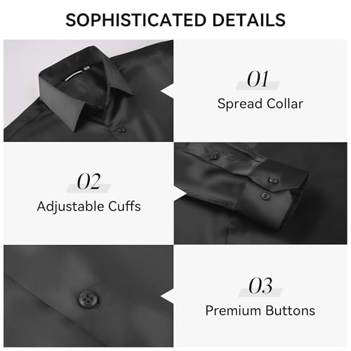 WARHORSEE Mens Silk Satin Dress Shirts Shiny Long Sleeve Button Down Shirt Party Prom Wedding Shirt3