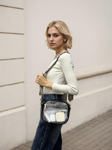 Image of Fibrdoo Clear Bag Stadium Approved, Leather Clear Crossbody Purse Bag for Concerts Sports Events Festivals