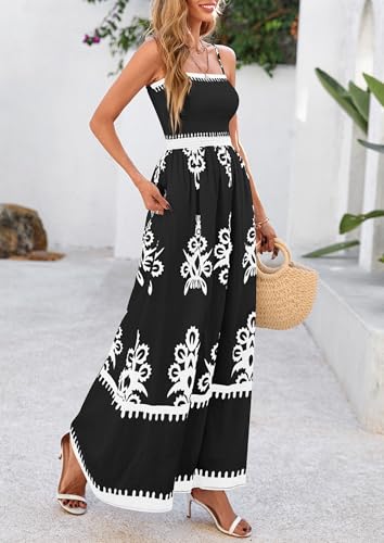 Image of PRETTYGARDEN Women's Summer Boho Maxi Dress Floral Sundresses | Spaghetti Strap, Sleeveless, Smocked Bodice, A-Line Long Flowy, Lightweight Soft, Wedding Guest Party, Beach Vacation Outfits