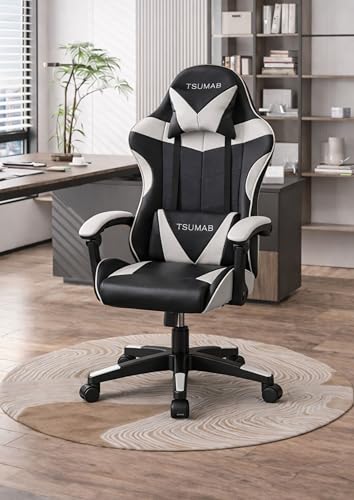 Image of Ergonomic Gaming & Office Chair with Adjustable Recline, Lumbar & Neck Support - Heavy Duty Swivel Chair for Home, Office & Gaming (Black & White, Without Footrest)