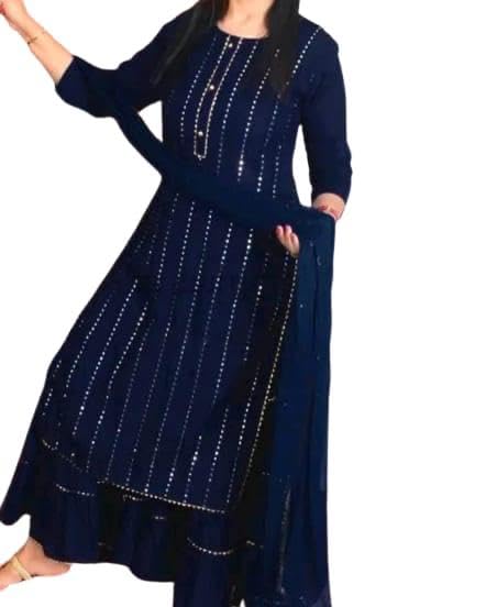 Image of Women's Rayon Printed Anarkali Kurti with Pant and Dupatta