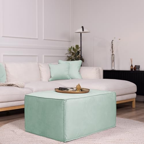 Factory Direct Partners Velvety and Vinyl Overstuffed Rectangle Ottoman for Living Room, Lounge, Office - Aloe