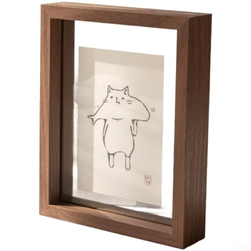 Oniissy Cornice portafoto flottante con vetro a doppio pannello e cornice in MDF, progettata per montaggio a parete o da tavolo con display trasparente per foto (noce)