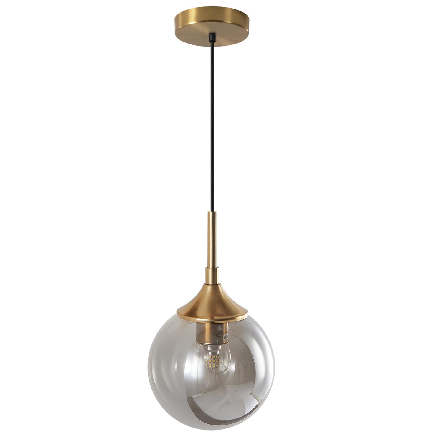 KCO Lampada a Sospensione Globo di Vetro Moderno Lampada a 1 Luce Grigio Fumo Luce a Sospensione Oro Regolabile Metà Secolo Apparecchio di Illuminazione per Interni Camera da Letto Bar sala da Pranzo