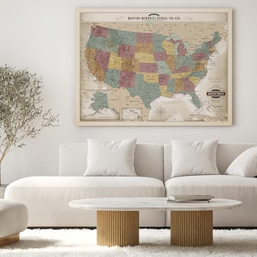 Image of DECORARTS - Oversized Vintage Soft Pastel USA Map Canvas Wall Art, Extra Large United States Maps for Wall Decor, Gallery Statement, Hand-Stretched Giclee Print, Handcrafted in USA, 40x30''
