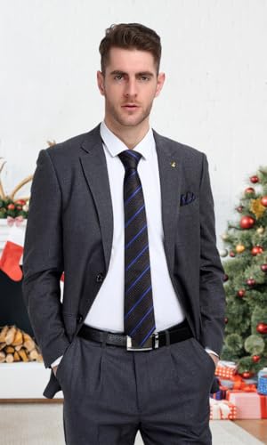 Image of Hi-Tie Mens Plaid Ties Classic Paisley Necktie with Handkerchief Cufflinks Set Business Stripe Tie