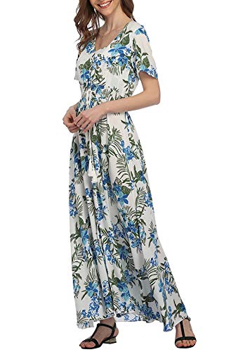 Image of VintageClothing Women's Floral Maxi Dresses Boho Button Up Split Summer Casual Long Dress Beach Party Dress
