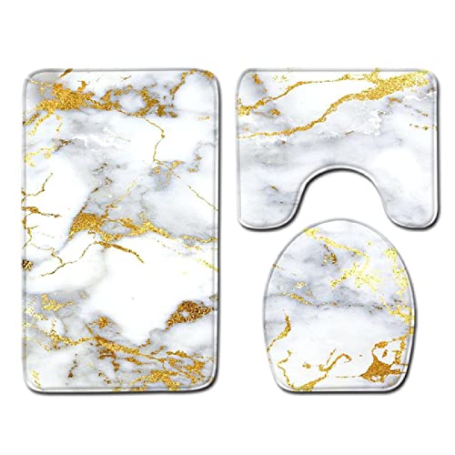 Badematten Set 3 teilig,Toilettenmatte Set,3er Badgarnitur Badezimmer Matte Set Dusch Bade Matte Vorleger Teppich 3D…