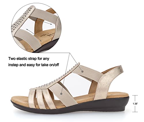 Vjh Confort WomenS Flat Sandals, Comfort Elastic Slip-On Light Weight Slingback Casual Walking Sandals With Rhinestone(Gold,8.5) #TOP2