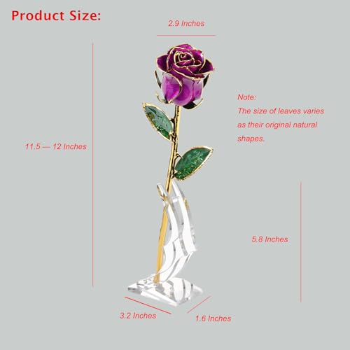Image of Gold Rose, 24K Gold Dipped Real Rose is Attractive Luster and Natural Shape, Best Gifts for Anniversary Wedding Valentines Day (Purple Original Rose with Stand)