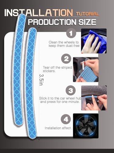 Image of 20PCS Car Wheel Reflective Decorative Strip,Night Safety Warning Stickers,Cars,Motorcycles,Bicycles are Applicable, Colorful and Diverse, a Street the Most Beautiful Car (Light Blue)