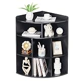 VECELO Corner Cube Shelf with USB Ports & Outlets, Modern Corner Toy Storage Rack with Adjustable Shlef, Wooden Display Bookshelf Bookcase for Living Room, Bedroom, Dining Room, Kitchen, Black