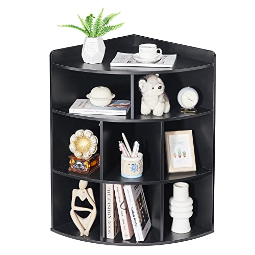 Vecelo 3-Tier Corner Cabinet With 8 Cubbies, Wooden Cube Storage Organizer, Modern Bookshelf Units For Playroom, Bedroom, Living Room, Black #TOP27