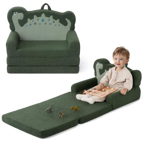 Blissful Diary Kids Couch 2-in-1 Soft Kids Sofa Kids Sofa Chair Comfy Kids Furniture for Playroom Reading & Play Dinosaur Green