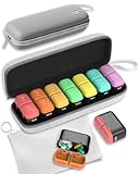 Weekly Pill Organizer 2 Times a Day, 7 Day Travel Medicine Pill Organizer with Moisture-Proof Silicone Lid, AM PM Daily Pill Box for Vitamins & Supplements, Aesthetics Pill Case(Rainbow)