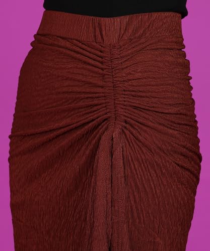 Image of POPWINGS Women Casual Beige Long Slit Self Design Solid Skirt | Women Trendy Skirt
