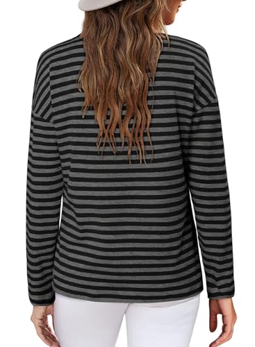 ONLYSHE Women's Casual Striped Long Sleeve Tops Crew Neck Knit Basic Loose Fit T Shirts Fall Fashion Tunic Outfits