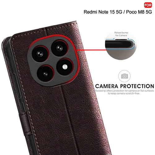 Image of TheGiftKart Flip Back Cover Case for Mi Redmi Note 15 / Note 15 SE /Poco M8 5G | Dual-Color Leather Finish | Inbuilt Stand & Pockets | Wallet Style Flip Back Case Cover (Faux Leather, Coffee & Brown)
