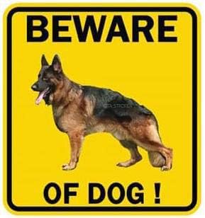 Beware of Dog Alsatian German Shepherd Yellow Sign Symbol Logo Picture Warning Alert Security Safety for Car Fence Wall Windows Bumper Laptop Home House Garden Gift